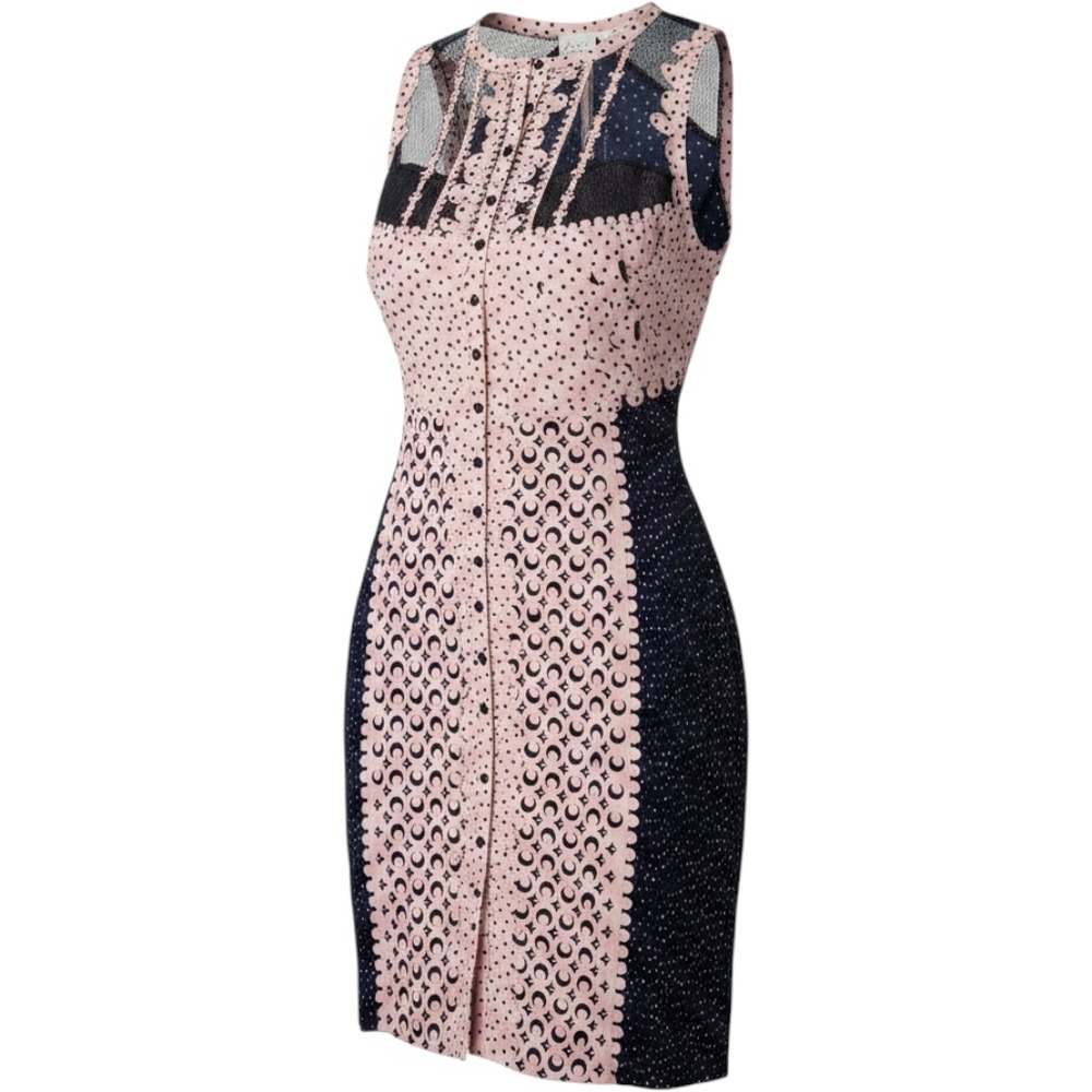 Beguile By Byron Lars Anthropologie Laser Cut Sheath Dress Neutral Navy Blue 12